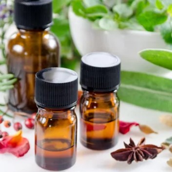 Natural ingredient oils in bottles