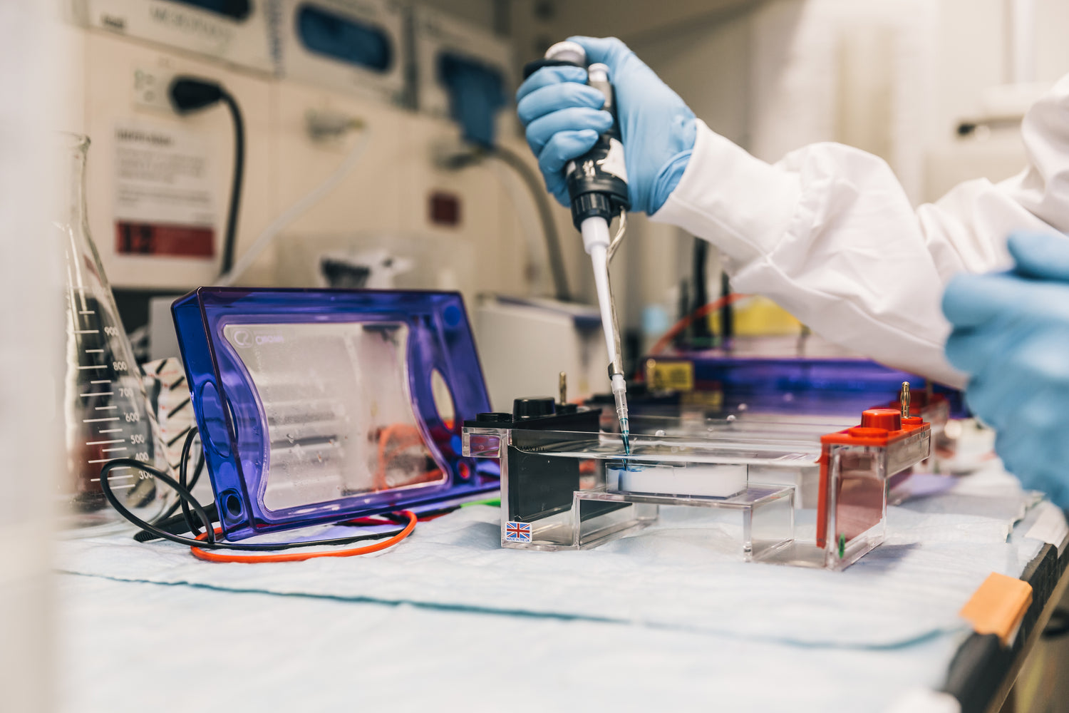 research laboratory with scientist doing experiment